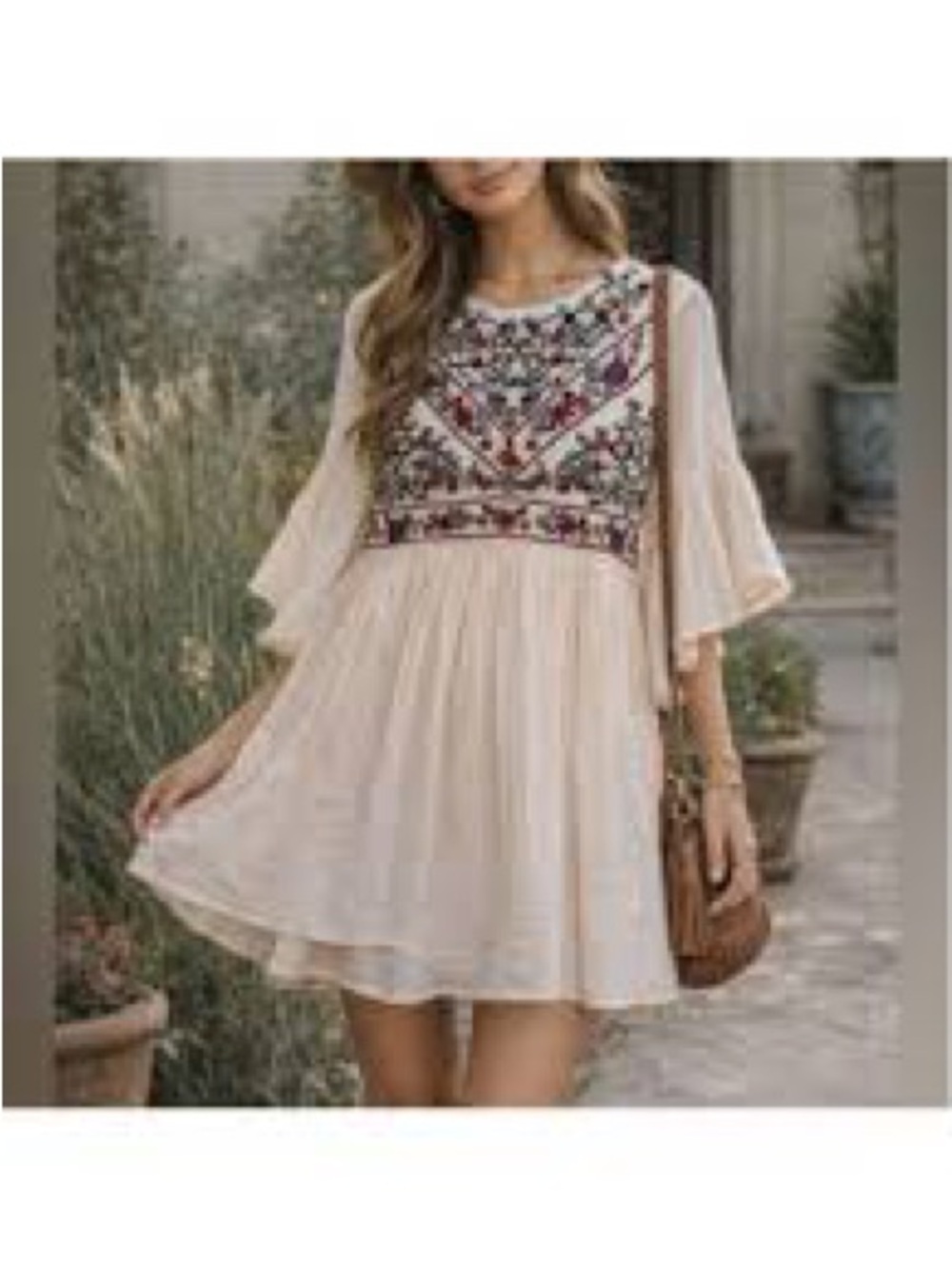 Altar'd State Cream Embroidered Mini Dress